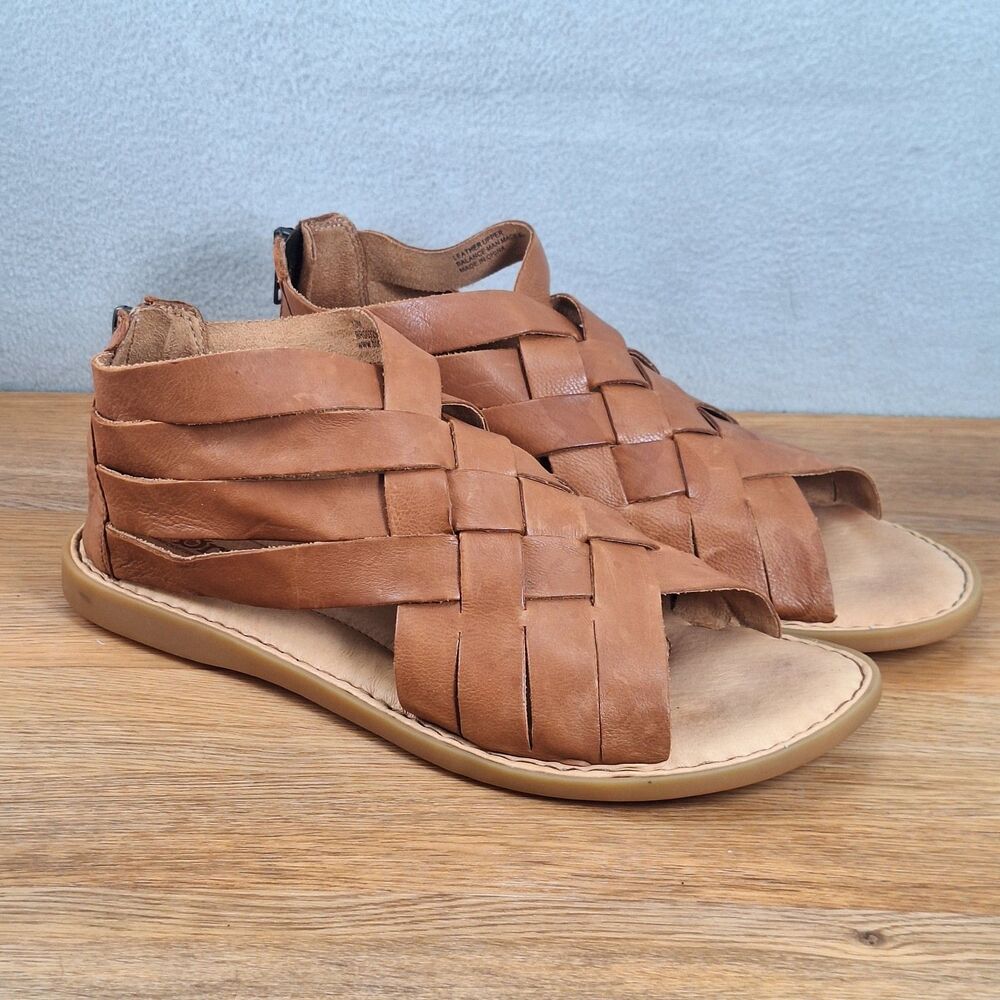 Born Iwa Women's 10 Woven Leather Strappy Sandals Brown Boho Comfort Zipper